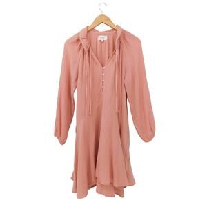 Xirena Lola Pink‎ 100% Cotton Chelsea Gauze Billowy V-Neck Mini Dress Size XS